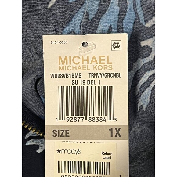 Michael Kors Womens Plus 1X Blue Navy Coral Shell Short Sleeve Scoop Dress New - Picture 8 of 10